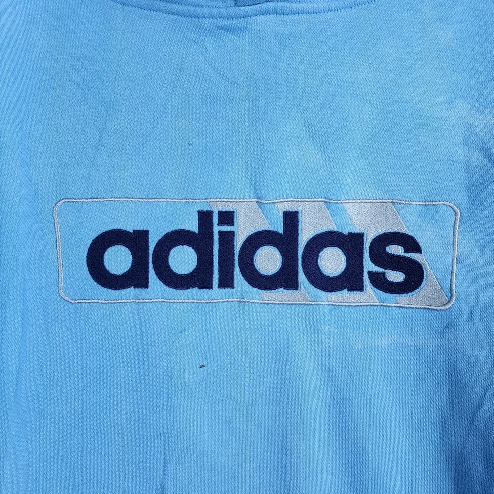 Adidas Hoodie Mens 2XL Blue Tie Dye Acid Wash Embroidered Box‎ Logo Pullover